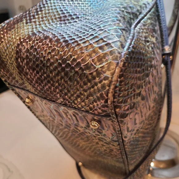 Brahmin Marianna Moonstone Seville Iridescent Snake Print Shoulder Bag Tote - Picture 13 of 16